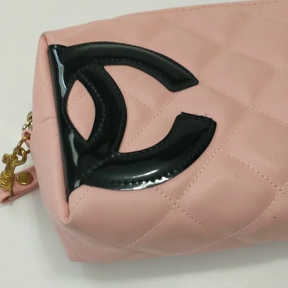 Pink Quilted Cosmetic Case with Black Logo - Picture 6 of 12